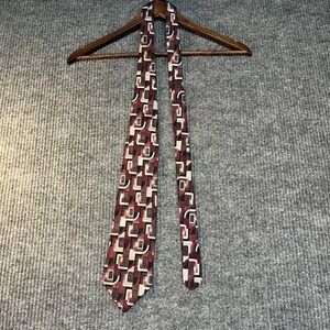 Zylos George Machado Mens Geometric Abstract Silk Necktie Burgundy Cream Black